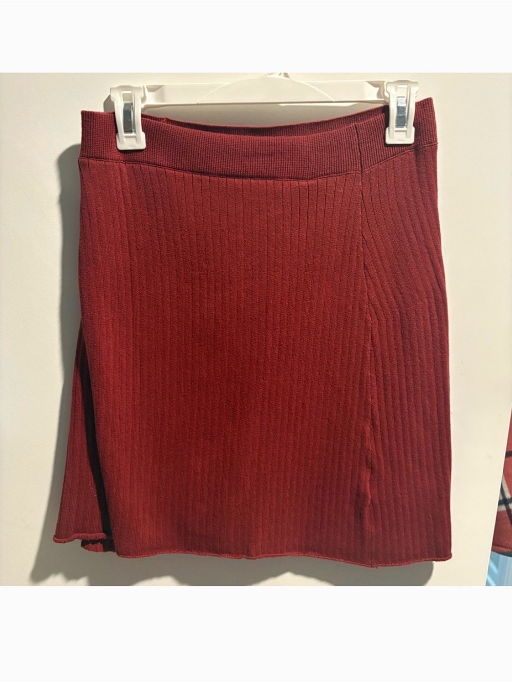 NWT Free People Ribbed Knit Mini Skirt Wine Burgundy XS
